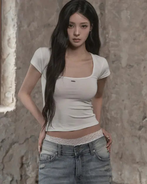 [KHAKIPOINT] Muted Curve Top (white)