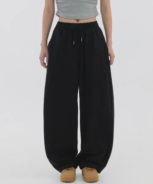 [PIANER] Linen-Like Side Pleat Balloon Pants (Black) / 린넨 라이크 옆주름 벌룬 팬츠 (블랙)