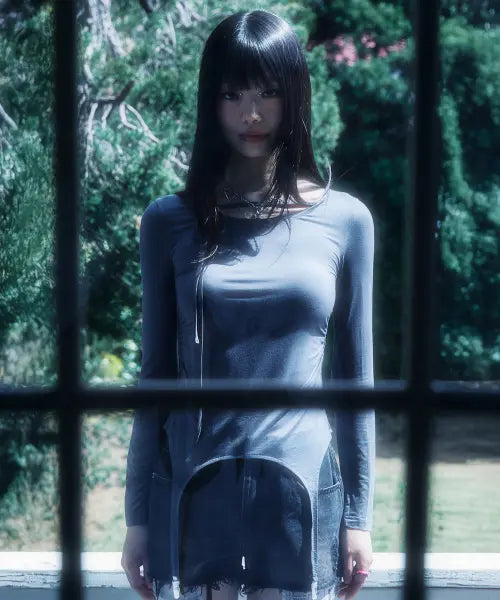 [SECONDSALT] STRAP BELT LONG SLEEVE (CHARCOAL) / 스트랩 벨트 롱슬리브 (차콜)