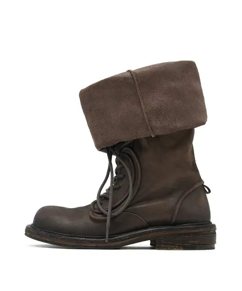 [NEGATIVE THREE] NO.2 Folded lace-up long boots_Vintage Brown
