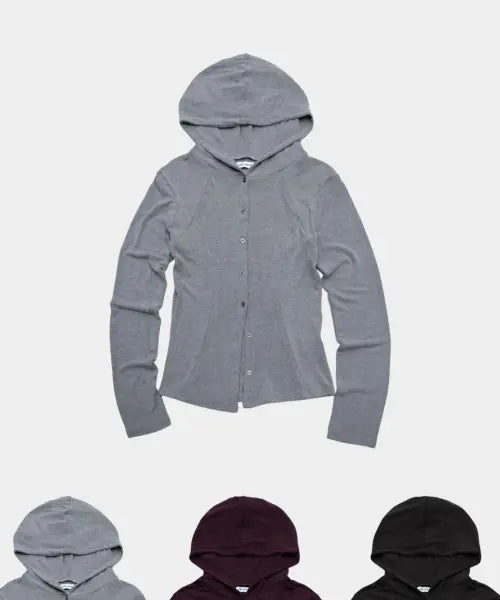 [PLACE STUDIO] Essential Cutout Pintuck Snap Button-Up Basic Hooded Long Sleeve Slim Fit Cardigan _3COLOR / 에센셜 절개 핀턱 스냅 버튼업 베이직 후드 롱슬리브 슬림핏 가디건  _3COLOR