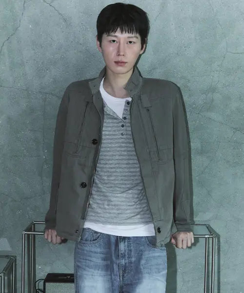 [BLUESUNFLOWER] Bluesf vintage fade high-neck jacket / 빈티지 페이드 하이넥 자켓