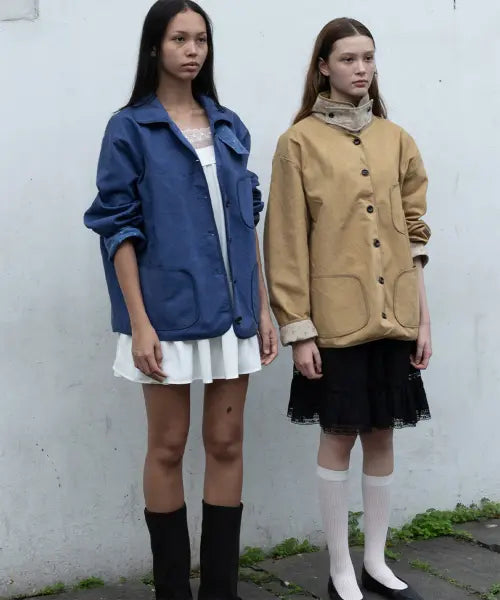 [YAHNSISI] Flower French Work Jacket - Mustard / 플라워 프렌치 워크 재킷 - 머스타드