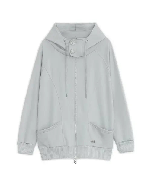 [HUG YOUR SKIN] High-neck loose hoodie zip-up (Graish blue) / 하이넥 루즈 후드집업 (그레이시 블루)