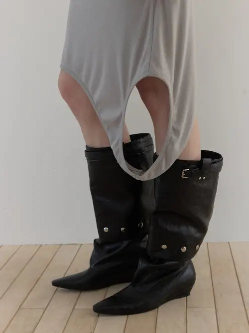 [ASURA] MULTI BUTTON BOOTS (BLACK)