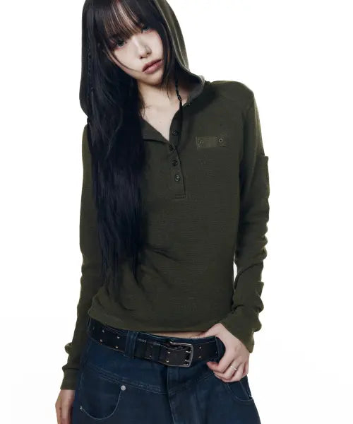 [AAKAM] Bleach Washed Hooded Long Sleeve (Olive)