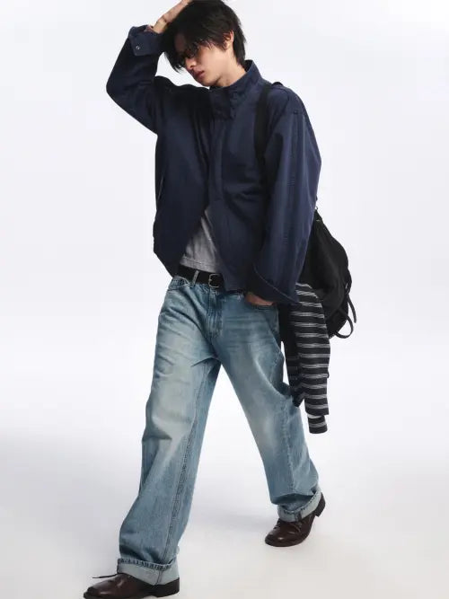 [LOW CLASSIC] WASHED COTTON JUMPER_NAVY BLUE [LC263JP03NL]