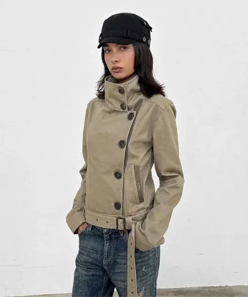 [SANDRIC] Slimfit cotton Jacket_Beige