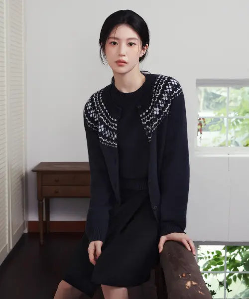 [MARITHÉ + FRANҪOIS GIRBAUD] W SMALL CLASSIC LOGO NORDIC CARDIGAN SET UP navy