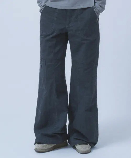 [TUOMIO] CONTRAST STITCH POCKET PANTS [CHARCOAL]