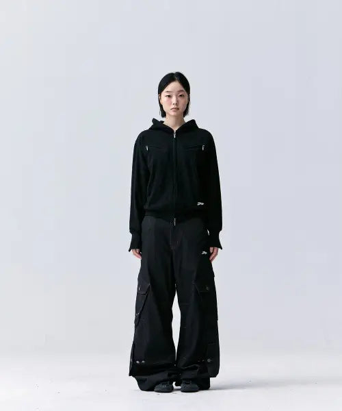 [TANSANMAGNESIUM] Double Zipper Pocket Hooded Zip-Up (Black) / 더블 지퍼 포켓 후드집업 (블랙)