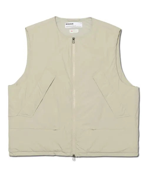 [NOMANUAL] COLLARLESS PADDED VEST - LIGHT GRAY