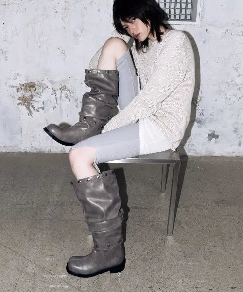 [KHIHO] Node Studded Boots Grey / 노드 스터드 부츠 그레이