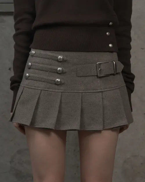 [KHAKIPOINT] Napoleon Belt Skirt (beige)