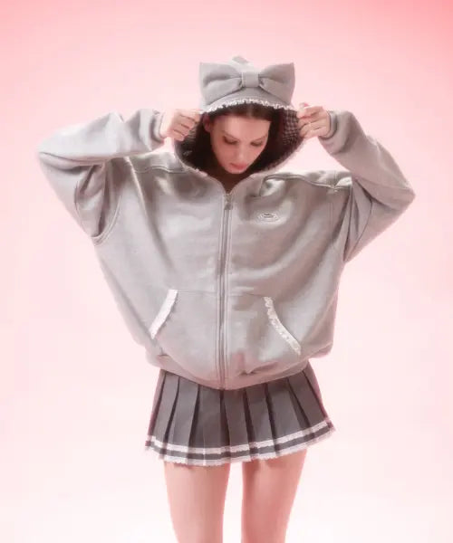 [DRYROSE] BIG RIBBON HOODIE (GRAY) / 빅 리본 후디 (그레이)