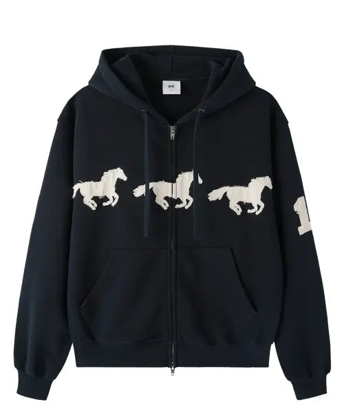 [OPENYARD(OY)] GALLOP HOODIE ZIP UP - NAVY