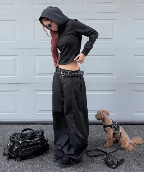 [NODE LABS] DEV 12 CURVED CUT WIDE PANTS BLACK / DEV:12 커브드 절개 와이드 팬츠_블랙