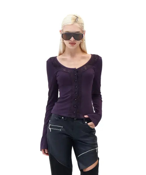 [HILLDA] Odette Lace Cardigan [Purple]