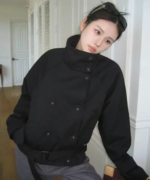 [BITTERCELLS] High Neck Half Trench Jacket-Black / 하이넥 하프 트렌치 자켓-블랙