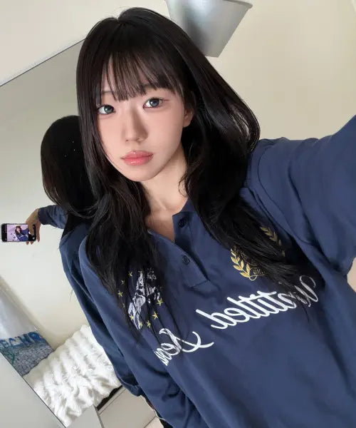 [UNTITLED SEOUL] UNTITLED CREST POLO LONG SLEEVE NAVY / 언타이틀 크레스트 폴로 롱슬리브 네이비