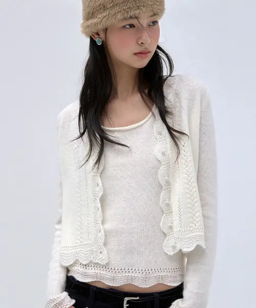 [MICHIKO LONDON KOSHINO] Scallop Lace Cardigan Set Ivory / 스캘럽 레이스 가디건 세트 아이보리