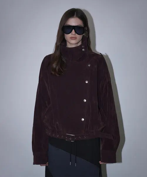 [ROUGHTYPE] High-neck Suede Leather Jacket - Burgundy