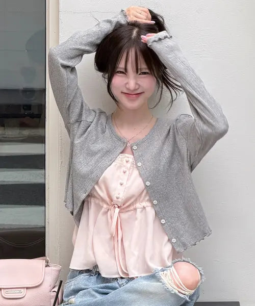 [WEDNESDAYOASISFORWOMEN] Soft Wave Long-Sleeve Cardigans_MELANGE / [무신사 에디션 X 세니] 소프트 웨이브 롱슬리브 카디건_MELANGE