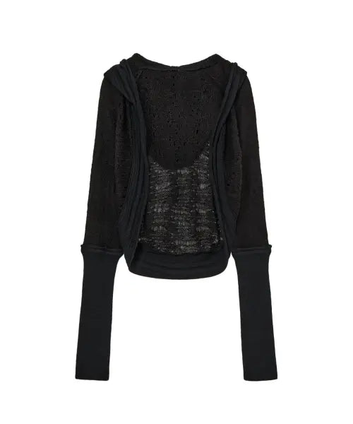 [DEINET] DISTRESSED SLEEVE WARMER BOLERO KNIT IN BLACK