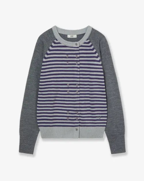 [AEAE] STRIPE BLOCK CARDIGAN [GREY]