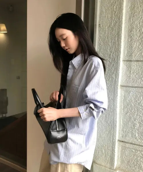 [DUNST] UNISEX CLASSIC STRIPED BD OVERSHIRT BLUE / UNISEX CLASSIC STRIPED BD OVERSHIRT_UDSH6B125_BLUE