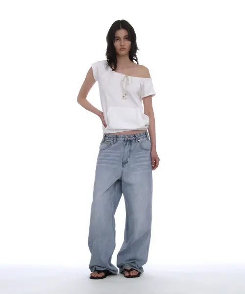 [PARTIMENTO WOMEN] CLASSIC WIDE LEG LOOSE JEANS_LIGHT BLUE / 클래식 와이드 레그 루즈 진_라이트 블루