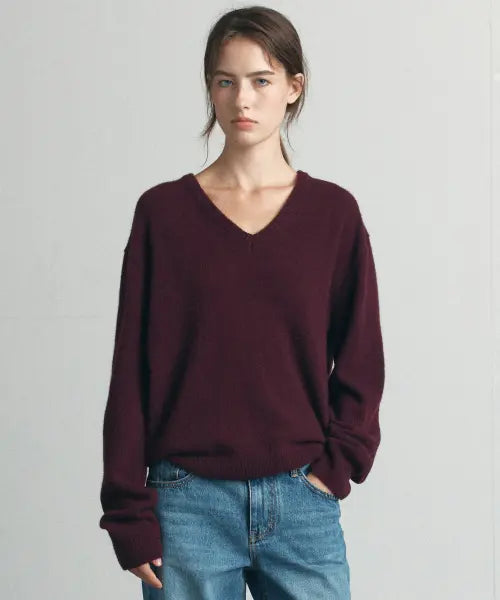 [KNOWNBETTER] Loose fit V-neck knit [KNFW06KN01]_Burgundy
