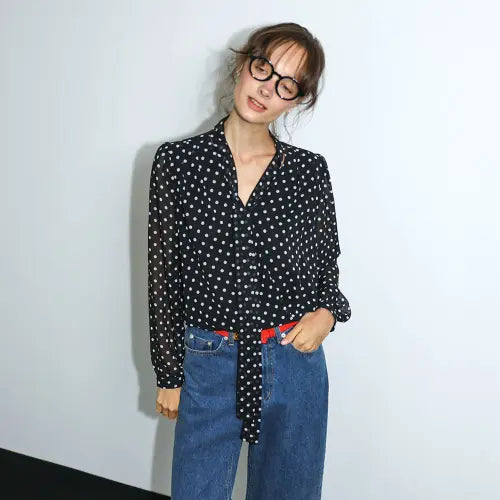 [DUNDROP] DD_Polka dot scarf blouse
