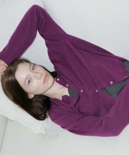 [FRIVER07] Cashmere blended round cardigan [FRFA05CD04]_Violet