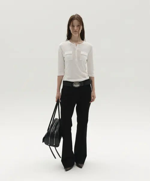 [LCDC™] HENLEY POCKET TOP (WHITE)