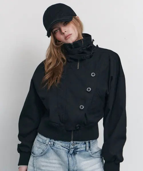 [PLEASENOFOLLOW] Beren High-neck Bomber jacket (Black)