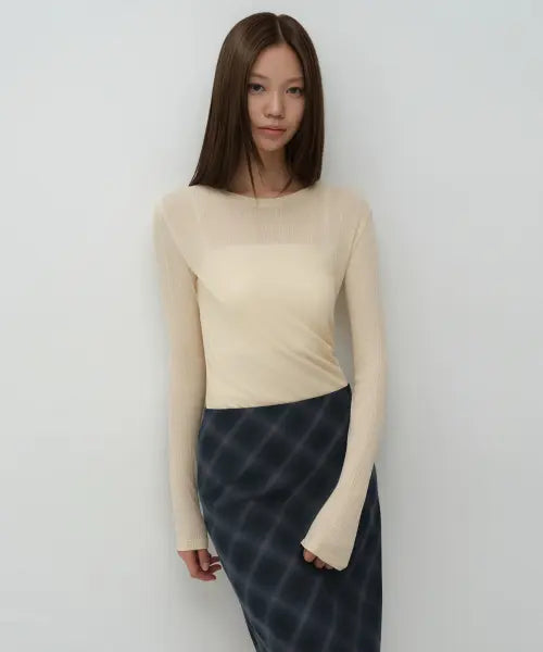 [MUSINSA STANDARD WOMAN] Women's Soft Ribbed Long Sleeve T-Shirt [Butter Cream] / 우먼즈 소프트 리브드 긴소매 티셔츠 [버터 크림]