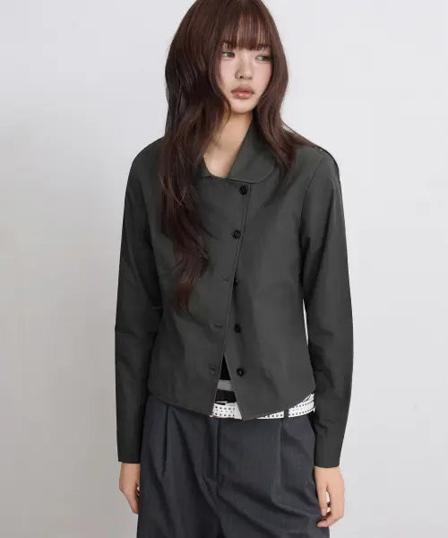 [EUGGEN] Diagonal Round Collar Shirt_Black / 다이애그널 라운드 카라 셔츠_블랙