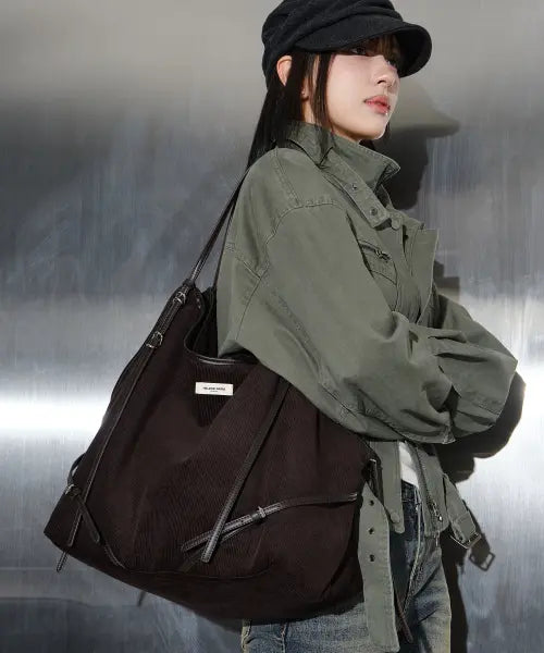 [HELENE PARIS] Cony Belted Big Shoulder Bag [Corduroy Brown] / 코니 벨티드 빅 숄더백 [코듀로이 브라운]