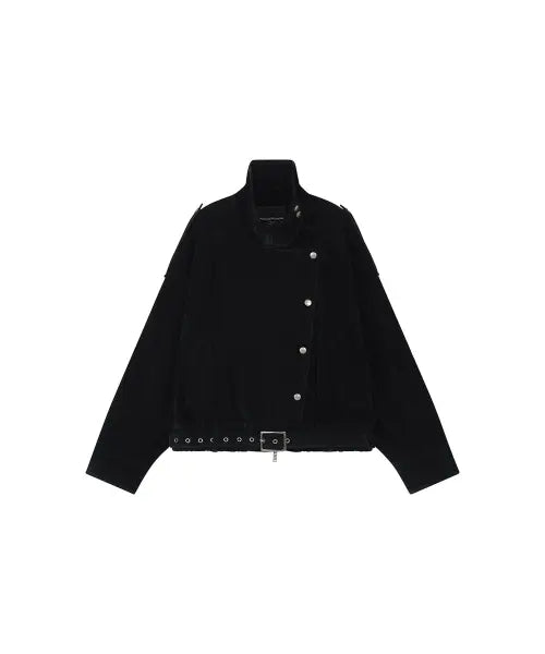 [ROUGHTYPE] High-neck Suede Leather Jacket - Black
