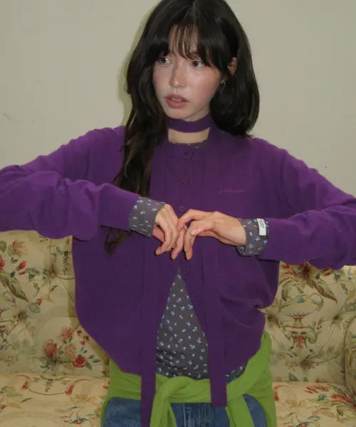 [RONRON] BASIC WOOL ARCHIVE CARDIGAN PURPLE