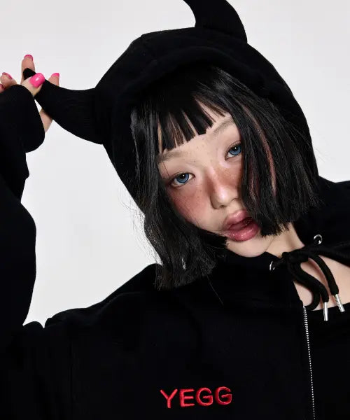 [YEGG] [BASIC] Devil Hoodie Black / 데빌 후드 블랙