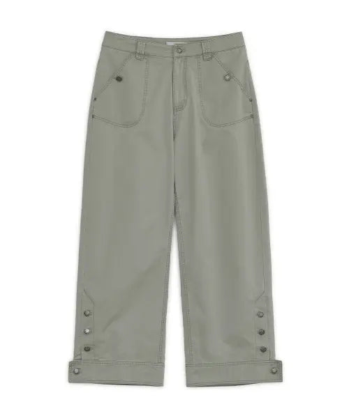 [HUG YOUR SKIN] Washed button curved pants (Khaki) / 워시드 버튼 커브드 팬츠 (카키)