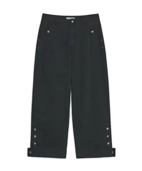 [HUG YOUR SKIN] Washed button curved pants (Black) / 워시드 버튼 커브드 팬츠 (블랙)
