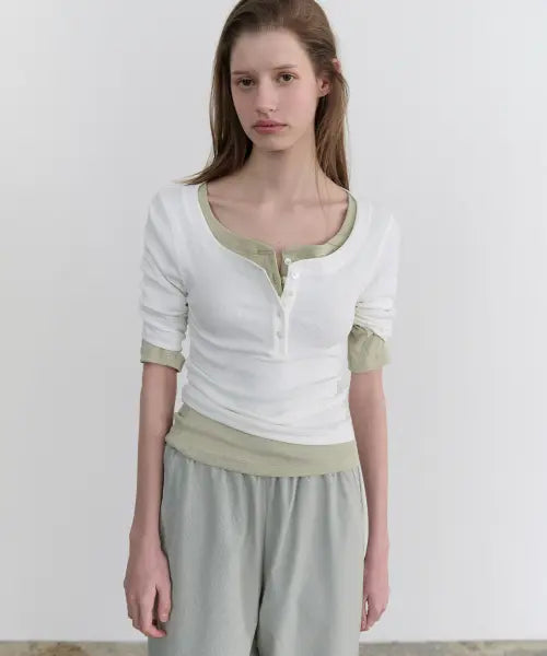 [ANDNEEDS] Kaylee 3/4 henry neck tee (white)