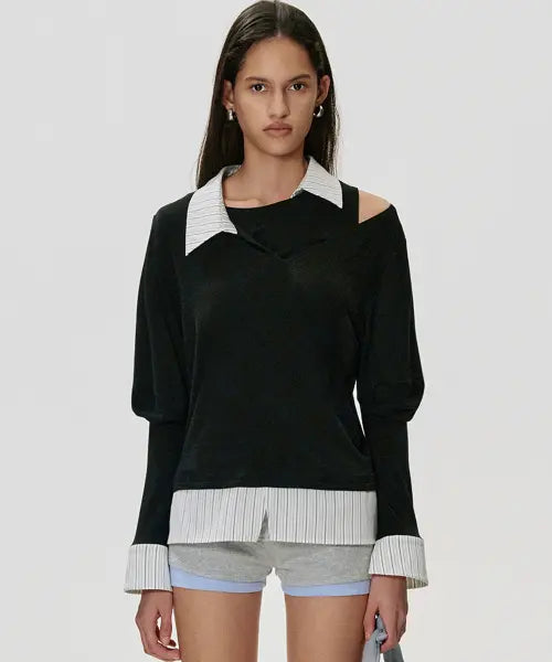 [KIMZISU] Layered Shirt Top_BLACK