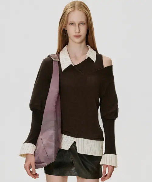 [KIMZISU] Layered Shirt Top_BROWN