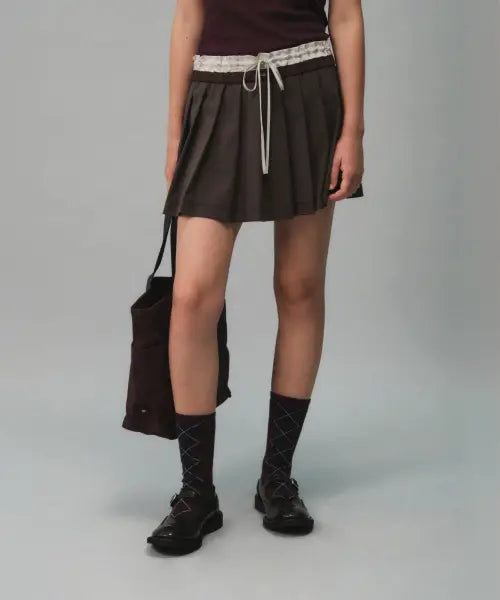 [GROVE] CONNIE PLEATS SKIRT (BROWN)