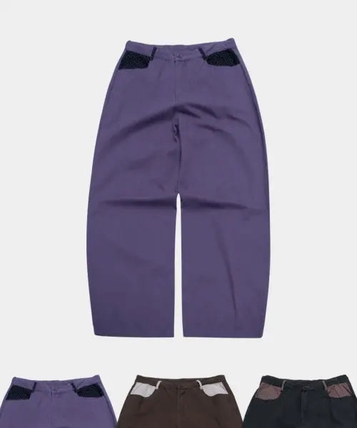[SOME PLACE] Polka Dot Pocket Colorblock Button Detail Wide Oversized Cotton Pants / 도트 포켓 배색 버튼 디테일 와이드 오버핏 코튼 팬츠_3COLOR
