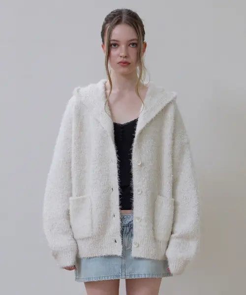[ROSEFRANTZ] Hairy Overfit Hood Cardigan [Ivory]